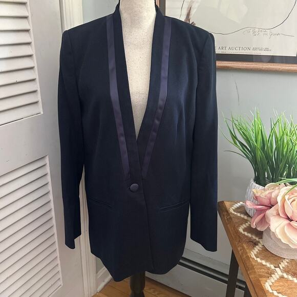 CARLISLE COLLECTION Womens Jacket 12 Navy Blue Satin Trim Timeless Classic - Picture 1 of 13